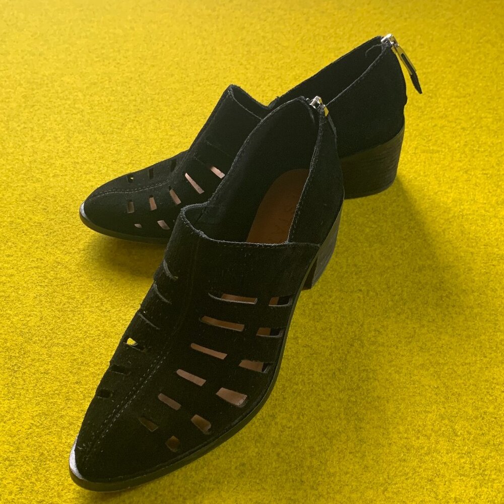 1. STATE Black Suede Ankle Booties with Cutouts and Back Zipper Size 9M